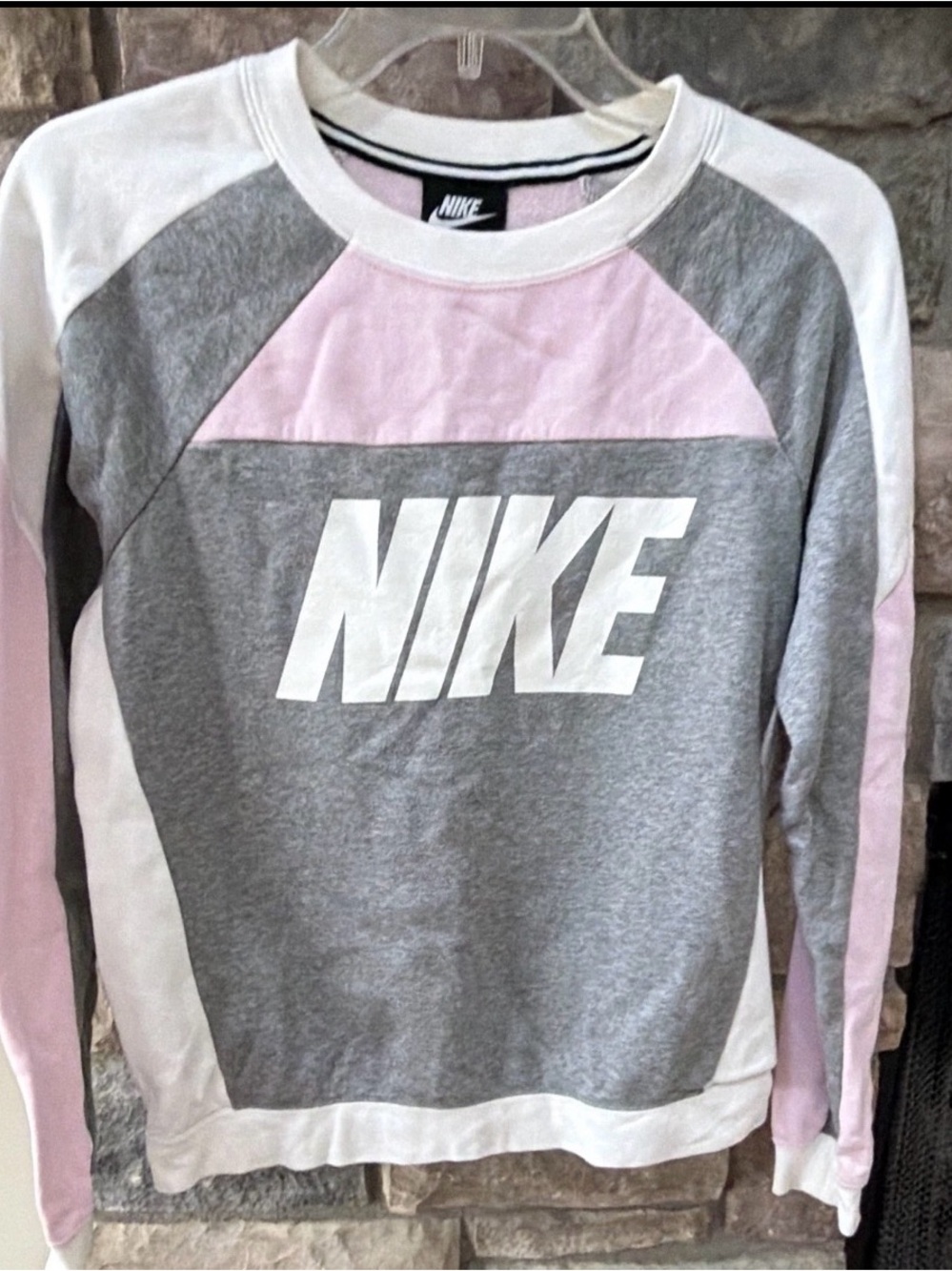 Nike Women's Gray, Pink & White Colorblock Crewneck Sweatshirt